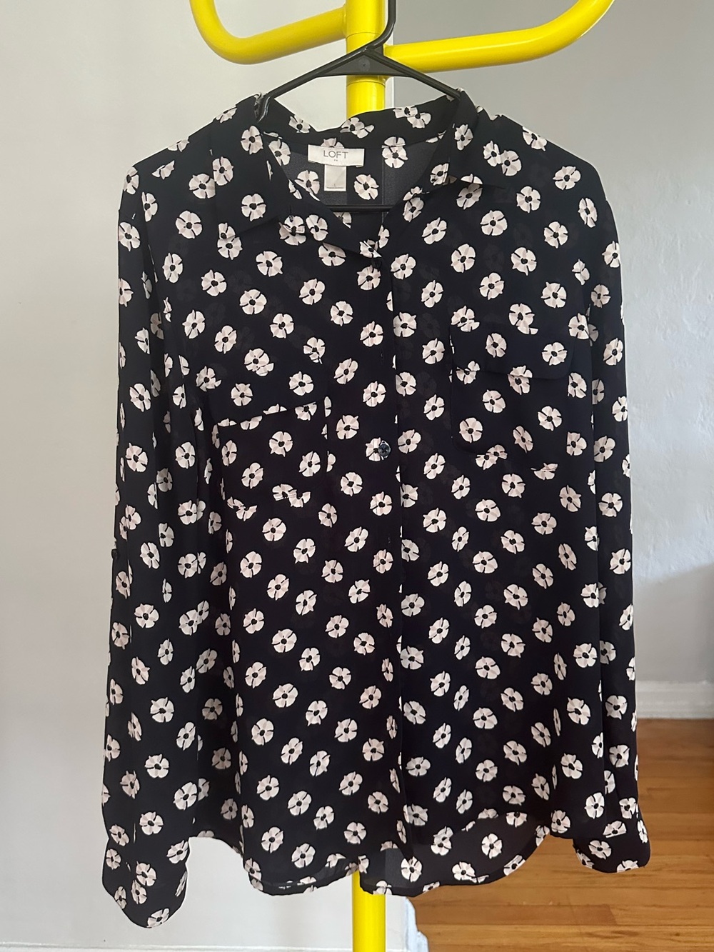 LOFT Navy Blue Floral Button Down
